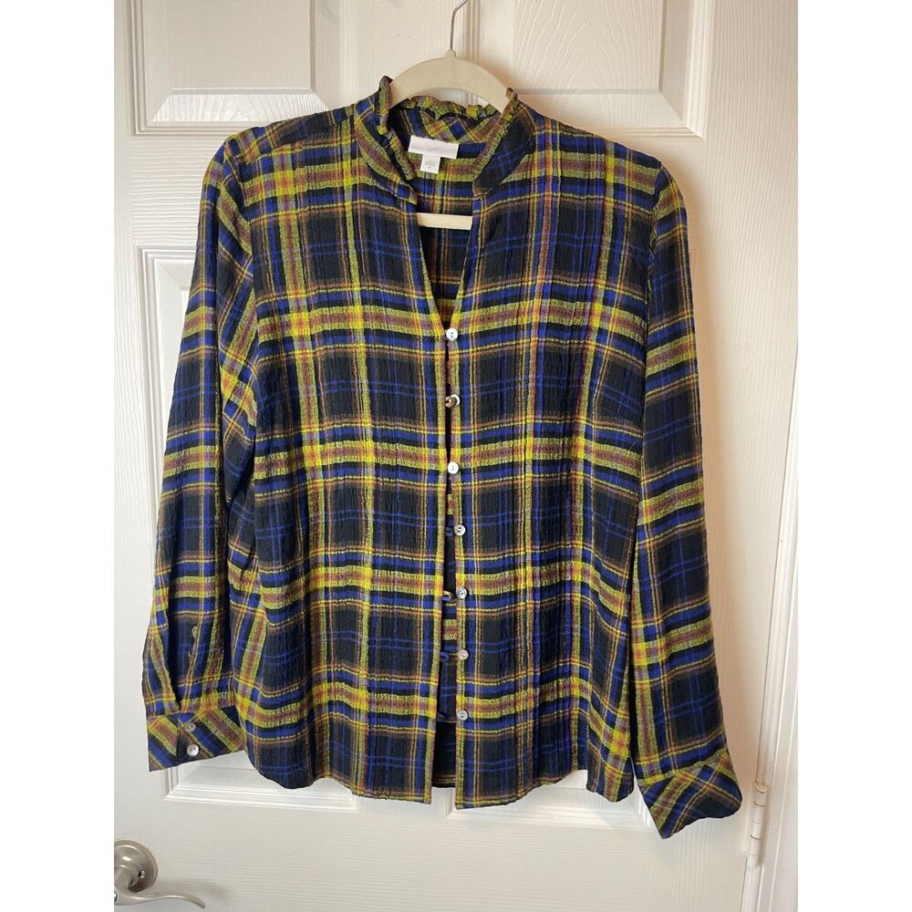 J.Jill Crinkled Flannel Plaid Button-Down Shirt – Size M